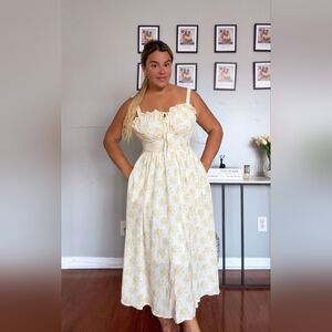 Sleeveless Yellow Floral Midi Dress